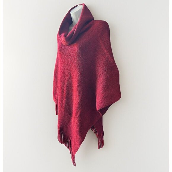 Chico’s Wild Poppy Cowl Neck Fringe Poncho Women's One Size Red Holiday Festive - Picture 2 of 9